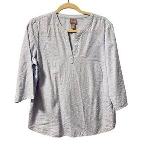 Chicos Size M Light Blue Cotton Textured 3/4 Sleeve Blouse